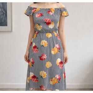 Vintage TMG Striped Floral Dress USA Made Midi Women’s Medium 80s